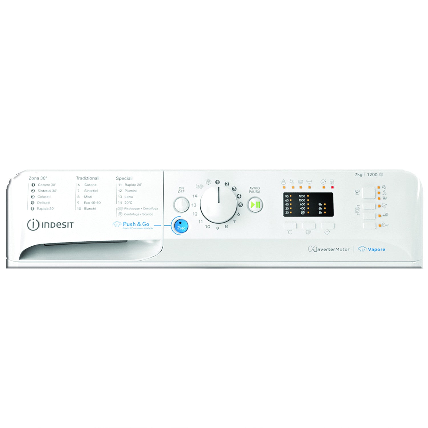 Indesit BWSA 7126X WV IT, 7kg, classe A, Bianco, Inverter, 1200 giri, Display LED, vapore, porta bianca Made in Italy