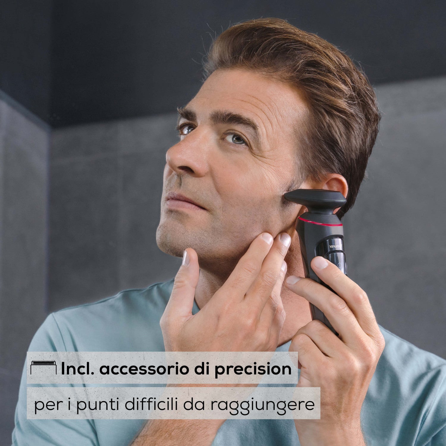 Beurer Rasoio rotante MN8X, regolazione ottimale grazie alla testina flessibile a 360 , 3 testine ad attacco magnetico, accessorio di precisione, impermeabile, ricarica rapida, display LED