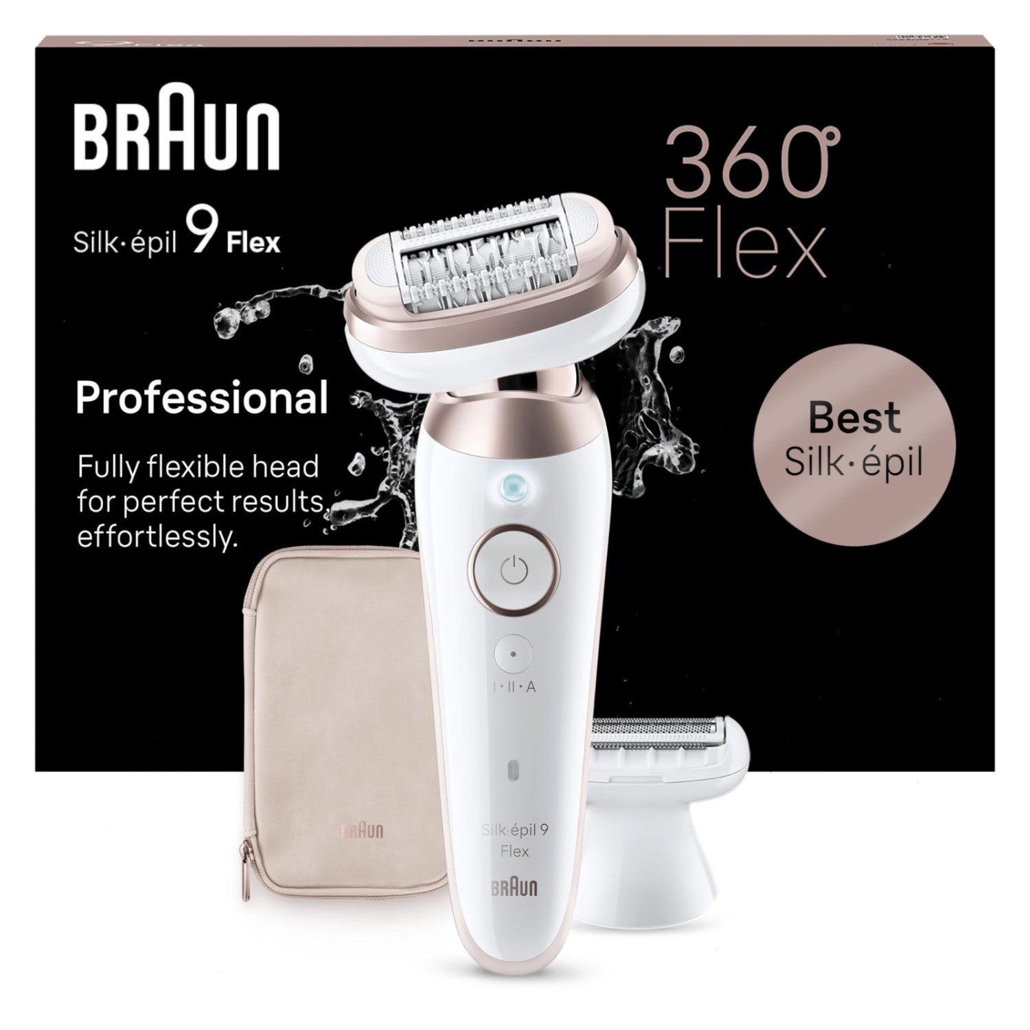 Braun Silk-Épil 9 Flex Epilatore Wet Dry 9-011 3D, Testa Flessibile 360 , 40 Pinzette, Oro