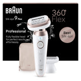 Braun Silk-Épil 9 Flex Epilatore Wet Dry 9-011 3D, Testa Flessibile 360 , 40 Pinzette, Oro