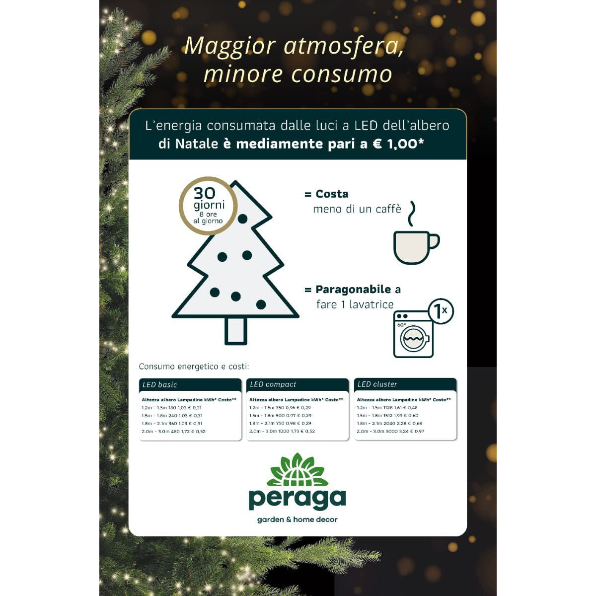 Pre Qu' Italia Tenda Luminosa a LED Cascata 200 Luci Bianco Freddo 1x2 Mt Interno/Esterno IP44 Prolungabile