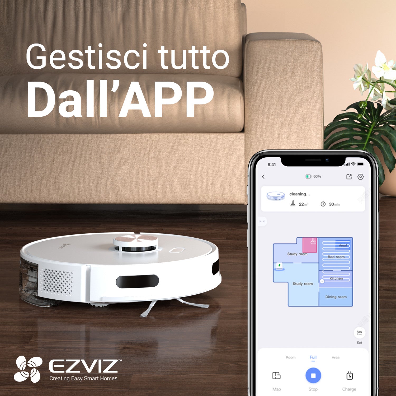 EZVIZ RE4 PLUS Aspirapolvere lavapavimenti robot con base svuota polvere