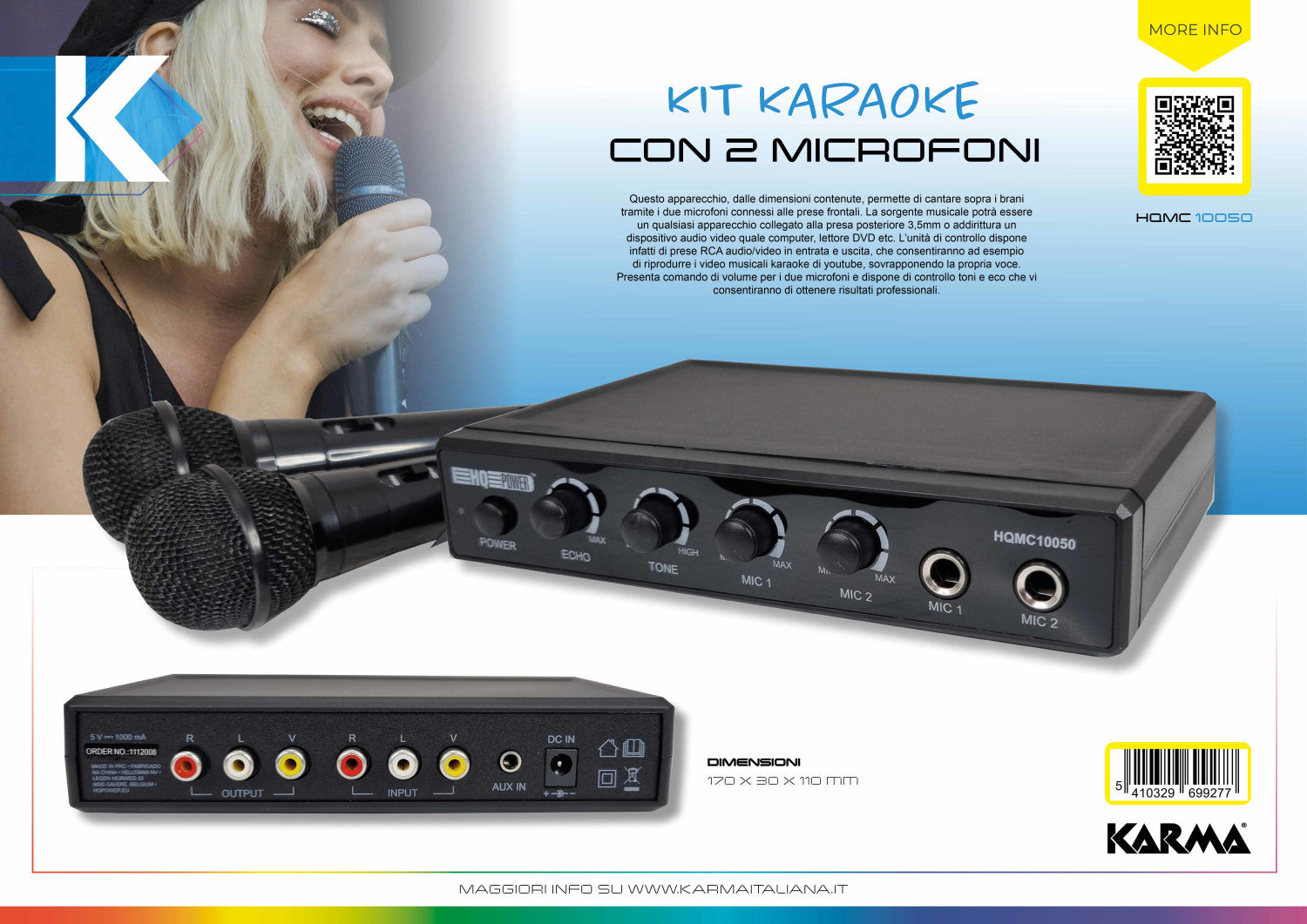 Karma Italiana HQMC 10050 microfono Nero Microfono per karaoke