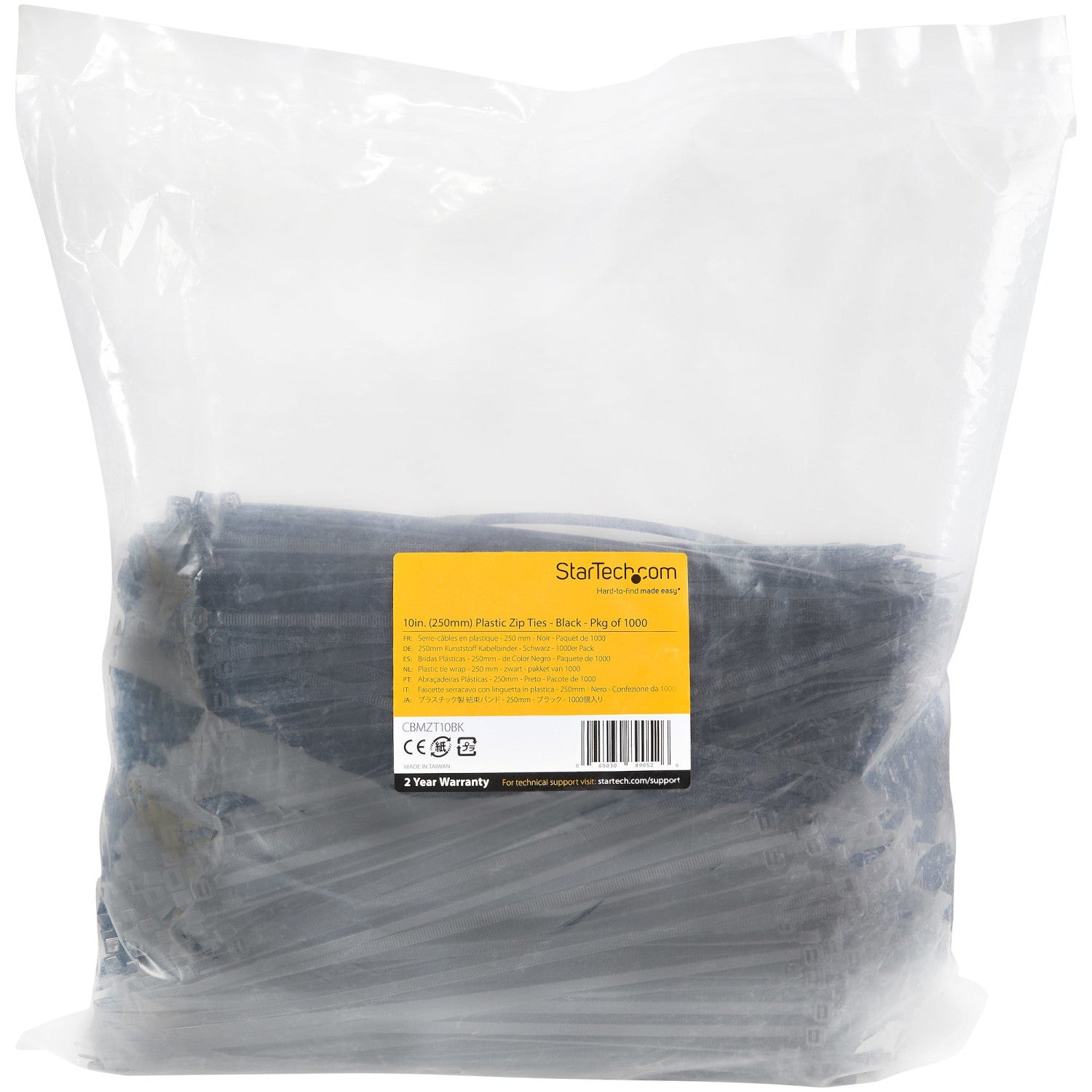StarTech.com Fascetta Fermacavi da 25cm - Fascetta in Plastica Stringicavo larga 4mm, Diametro del Fascio 68mm, Resistenza alla Trazione 22kg - Fascetta Autobloccante - 94V-2/UL - Confezione da 1000 pezzi - Nero