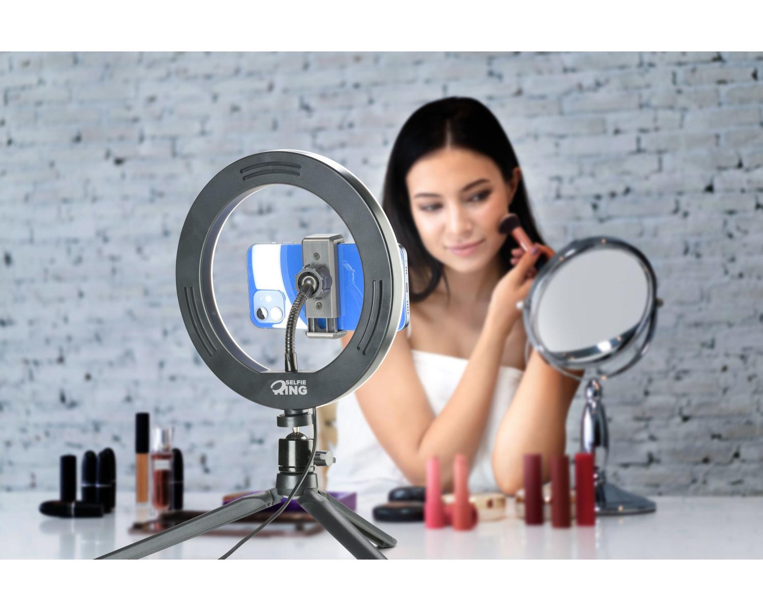 Cellularline Selfie Ring Selfie Light SELFIERINGK con Telecomando Nero