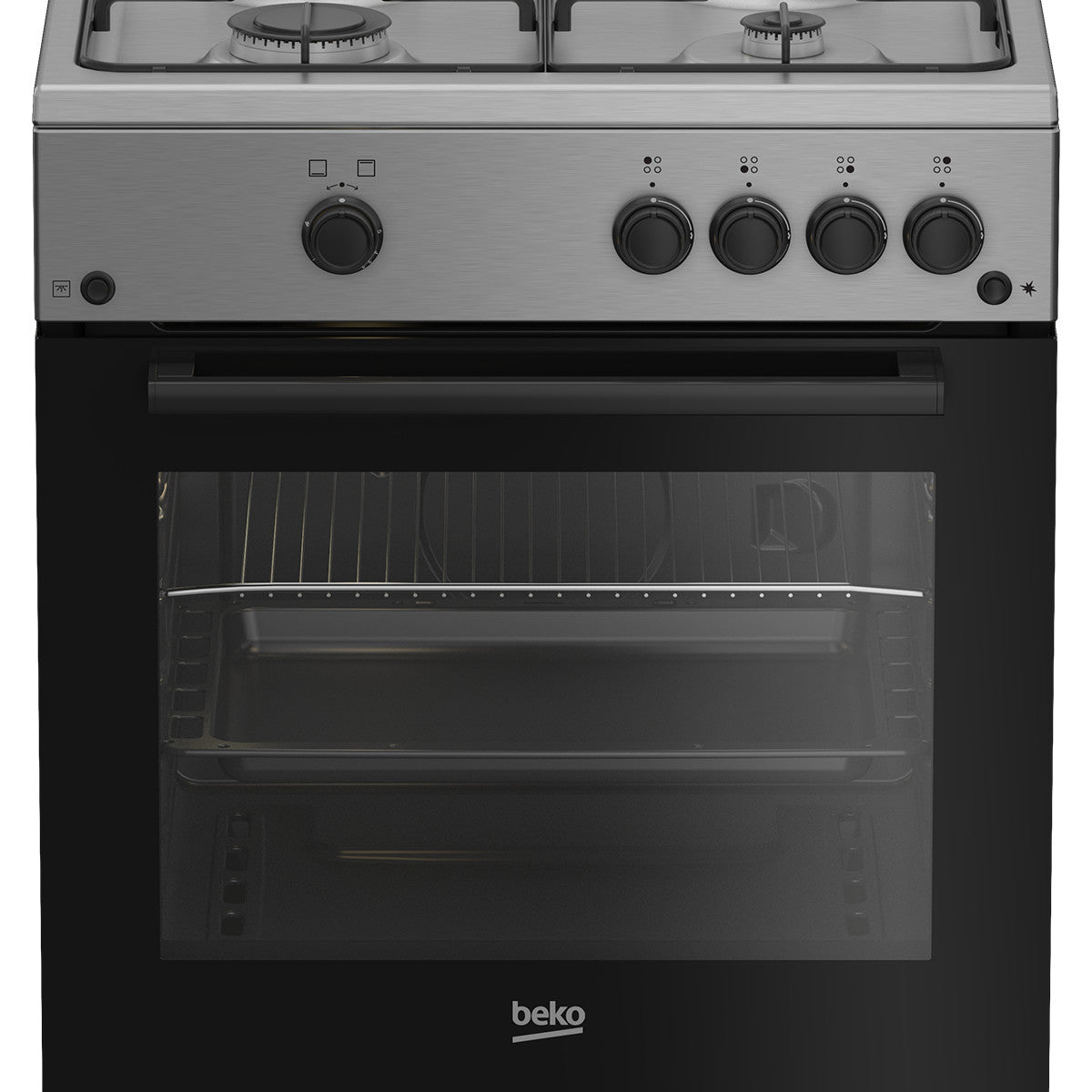 Beko Cucina Forno a Gas,coperchio in metallo, ventilazione tangenziale, Classe A, Inox