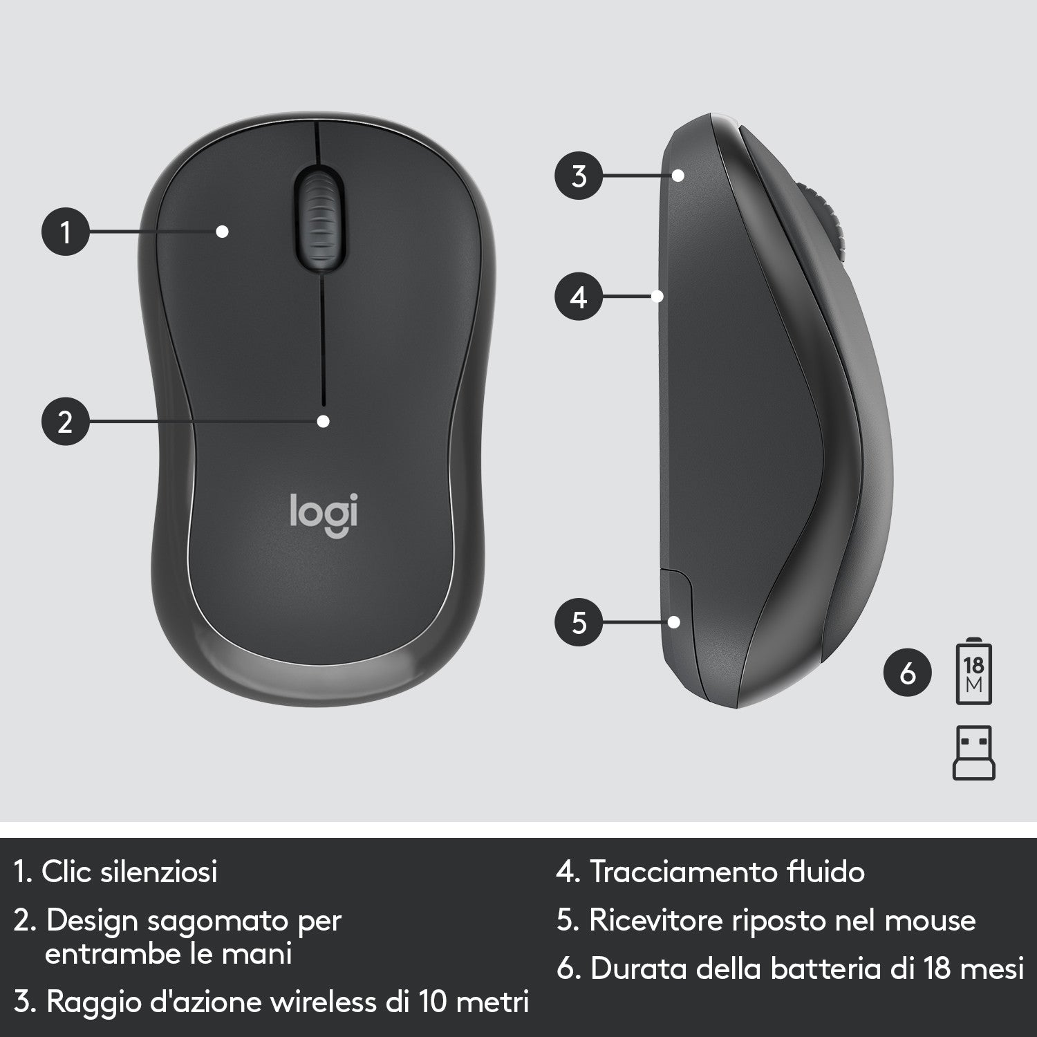 Logitech MK295 Kit Mouse e Tastiera Wireless Tecnologia SilentTouch, Tastierino Numerico, Tasti Scelta Rapida, Tracciamento Ottico Avanzato, Ricevitore USB Nano, Senza Lag, Meno 90 di Rumore
