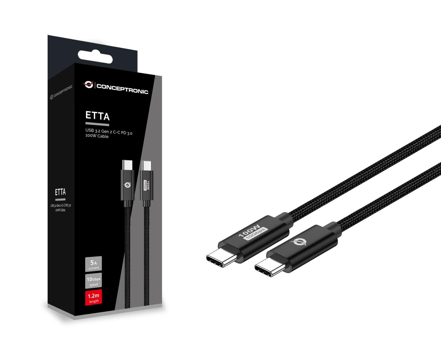 Conceptronic ETTA02B12 cavo USB USB 3.2 Gen 2 (3.1 Gen 2) 1,2 m USB C Nero