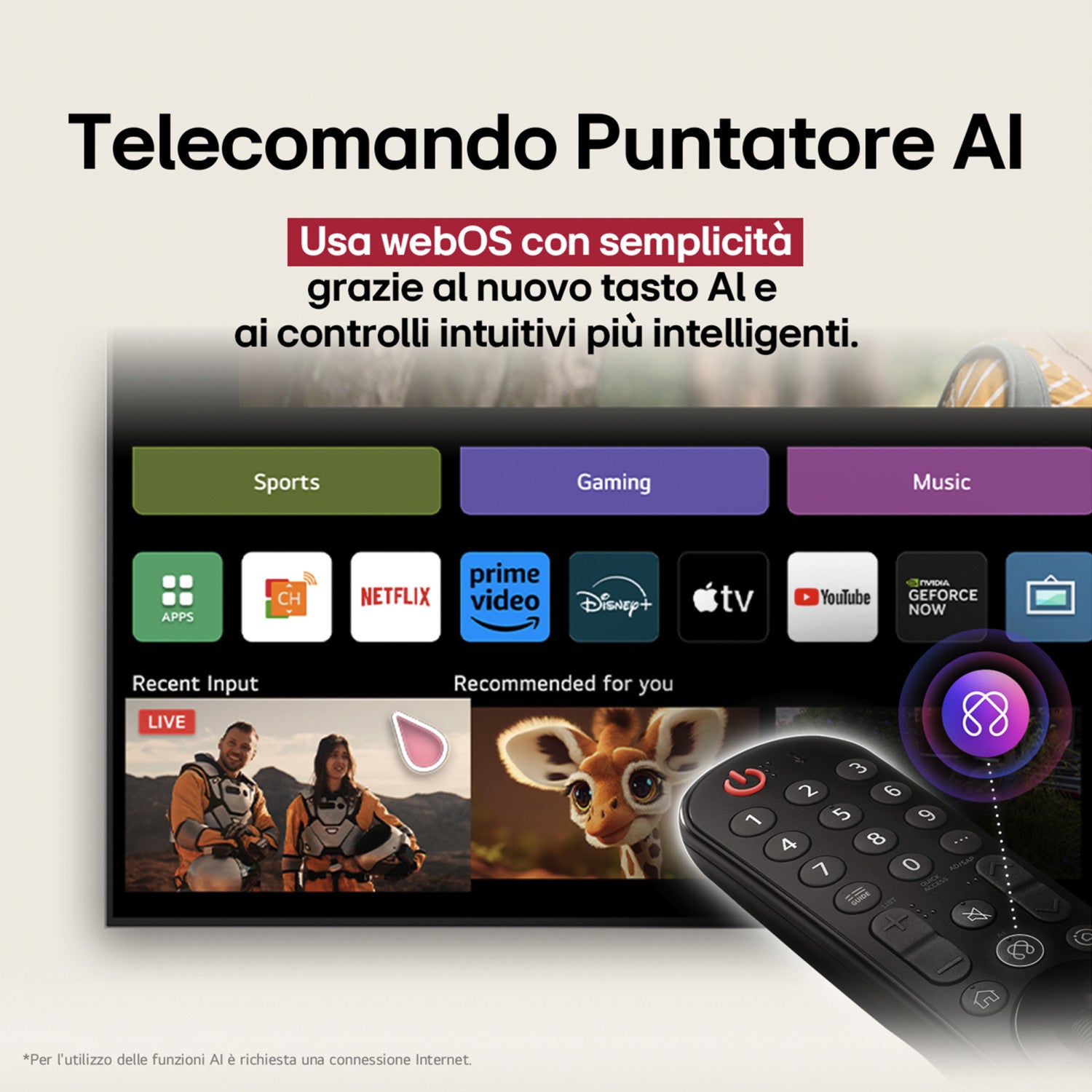 LG OLED evo AI OLED42C55LA TV Serie C5 42 pollici 4K, α9 Gen8, Dolby Vision, 20W, 4 HDMI, VRR 144Hz, Smart TV WebOS 25