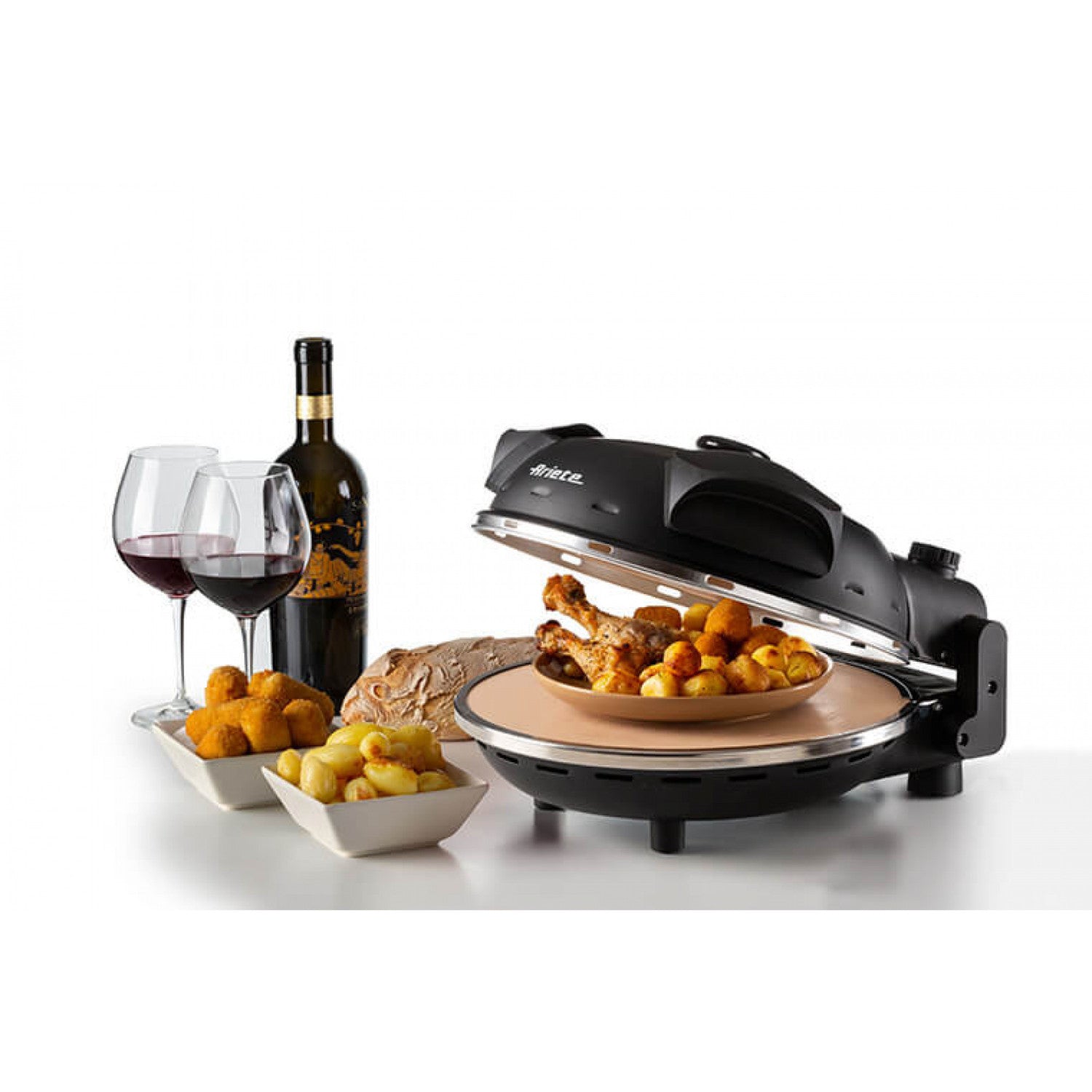 Ariete 917 Forno Pizza - Pizza in 4 minuti - Piastra in pietra refrattaria con trattamento antiaderente - Temperatura max 400 gradi - 1200 Watt - Timer 30 minuti - Nero