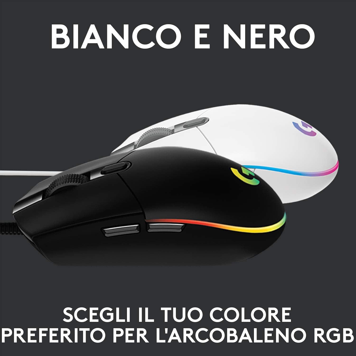 Logitech G G203 Lightsync Mouse USB Tipo A 8000 DPI Nero