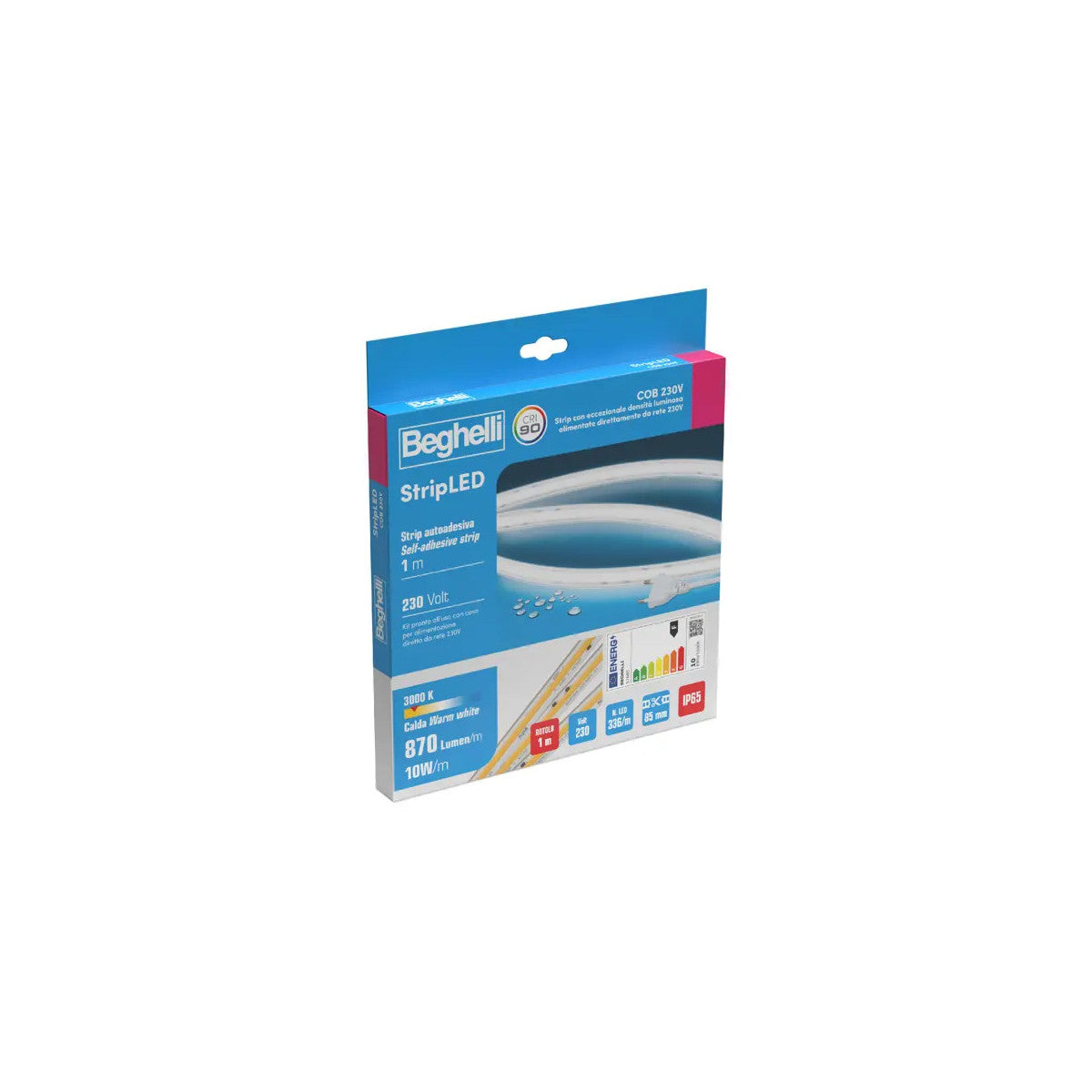 Beghelli Striscia LED COB AC230 10W IP65 3000K 1M