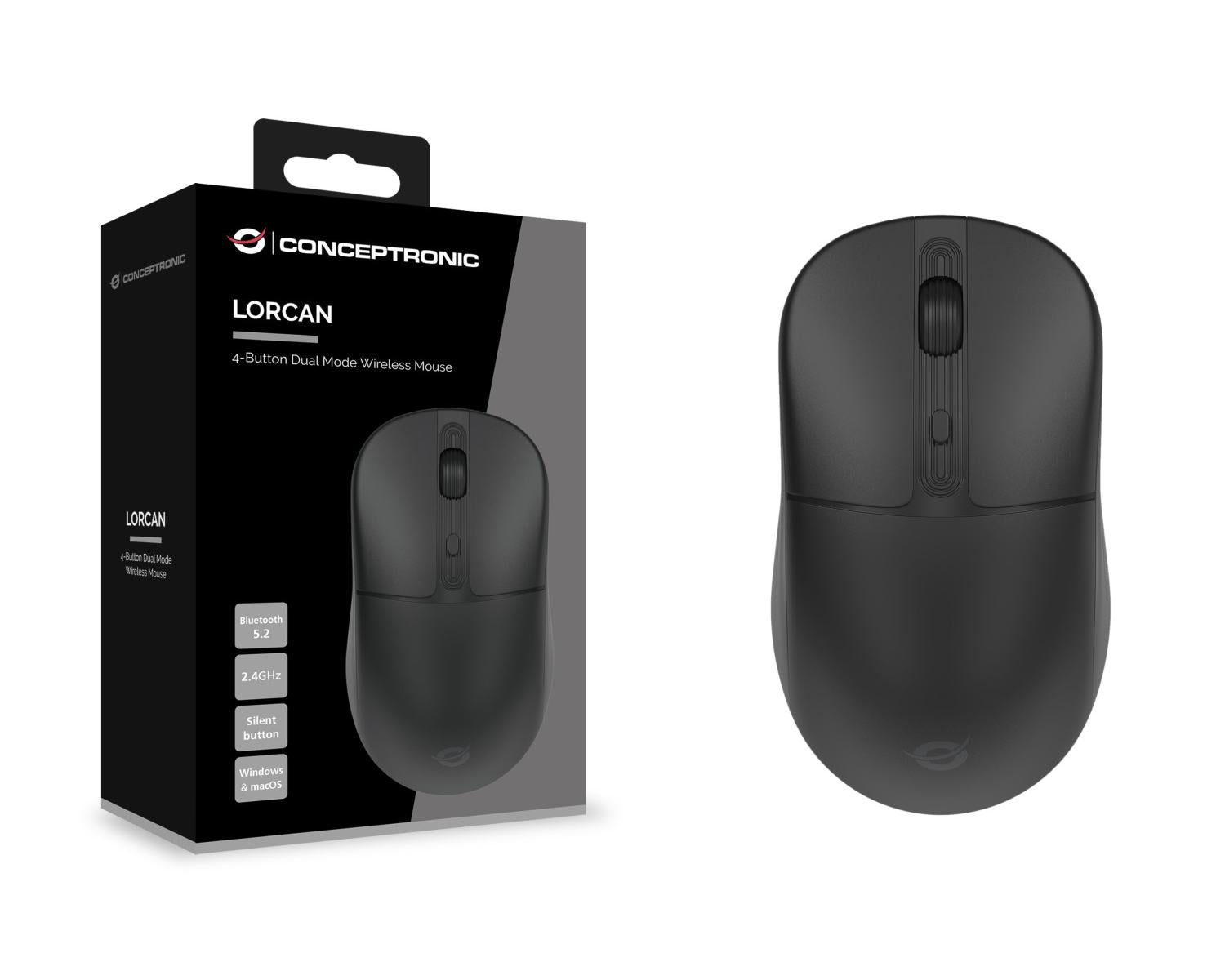 Conceptronic LORCAN04B mouse Ufficio Ambidestro RF senza fili Bluetooth Ottico 1600 DPI