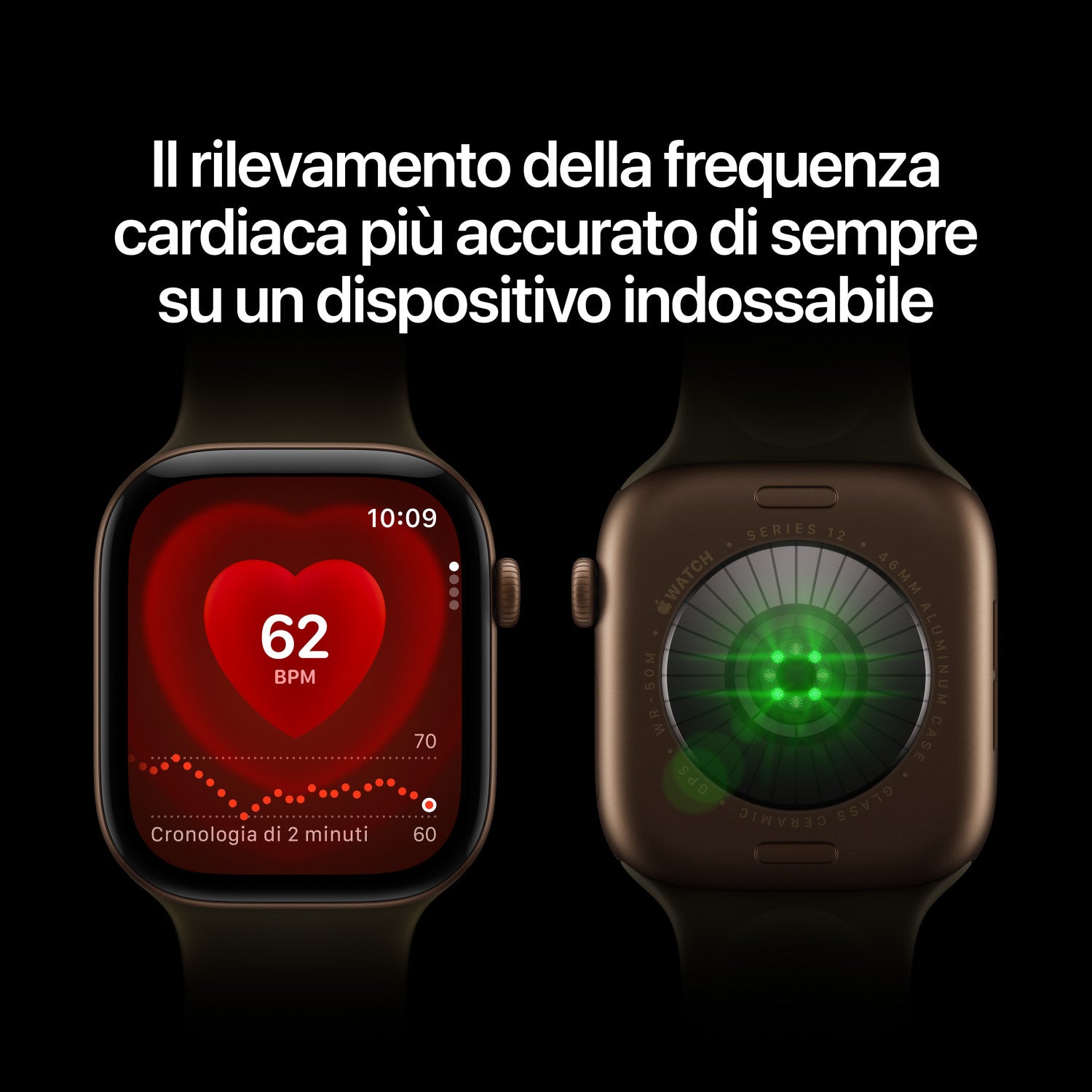 Apple Watch Series 12 GPS, cassa 46 mm in alluminio color bronzo scuro con cinturino Sport oliva - S/M