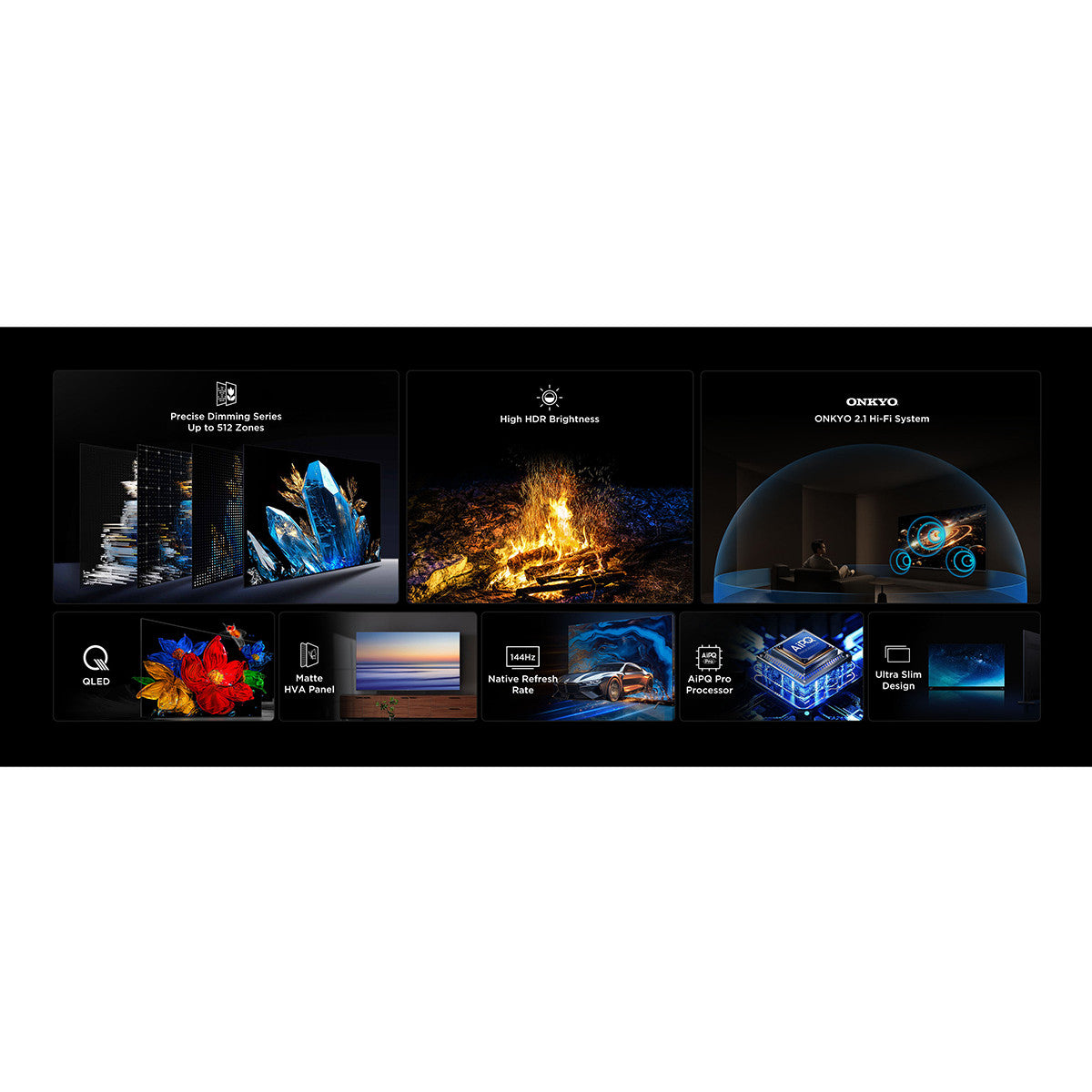 TCL C6K Serie Smart TV QD-MiniLED 4K 98" 98C6K, 144Hz, audio Onkyo 2.1, Dolby Vision IQ Atmos, Google TV