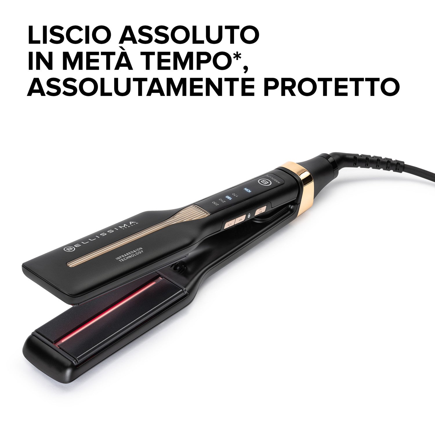 Bellissima Imetec Absolute, Piastra per capelli professionale con piastre 4XL, Infrarossi e tecnologia a ioni, Controllo del calore, Rivestimento in ceramica e cheratina, 4 Temperature, Beauty bag