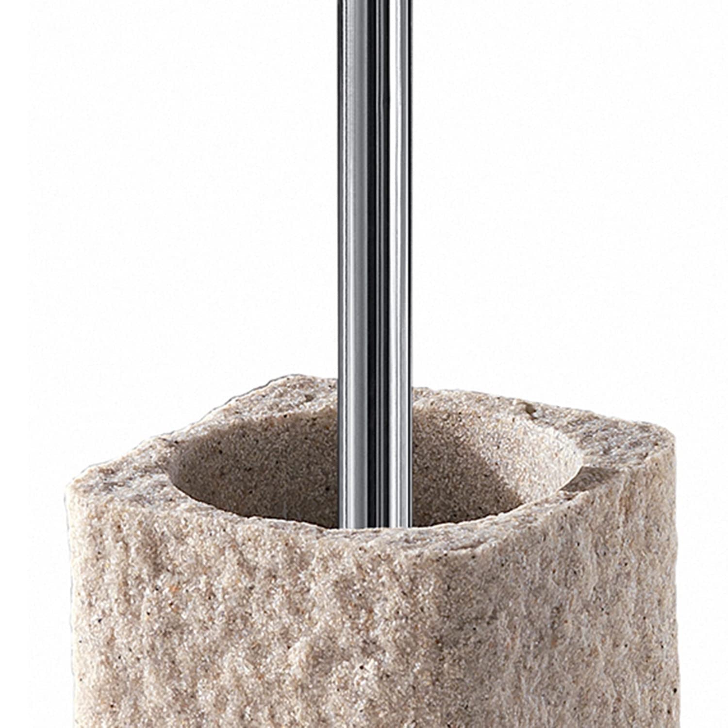 Gedy Portascopino WC Aries Beige in Resina e Sabbia con Manico Cromato 10,5x10,5x40 cm