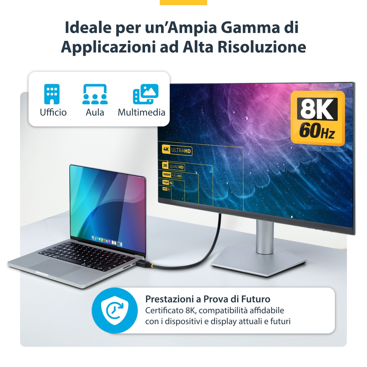 StarTech.com Cavo HDMI 2.1 8K da 50cm, Cavo HDMI Certificato ad Altissima Velocità 48 Gbps, 8K 60Hz / 4K 120Hz HDR10 / eARC; Cavo UHD con Guaina Flessibile in TPE