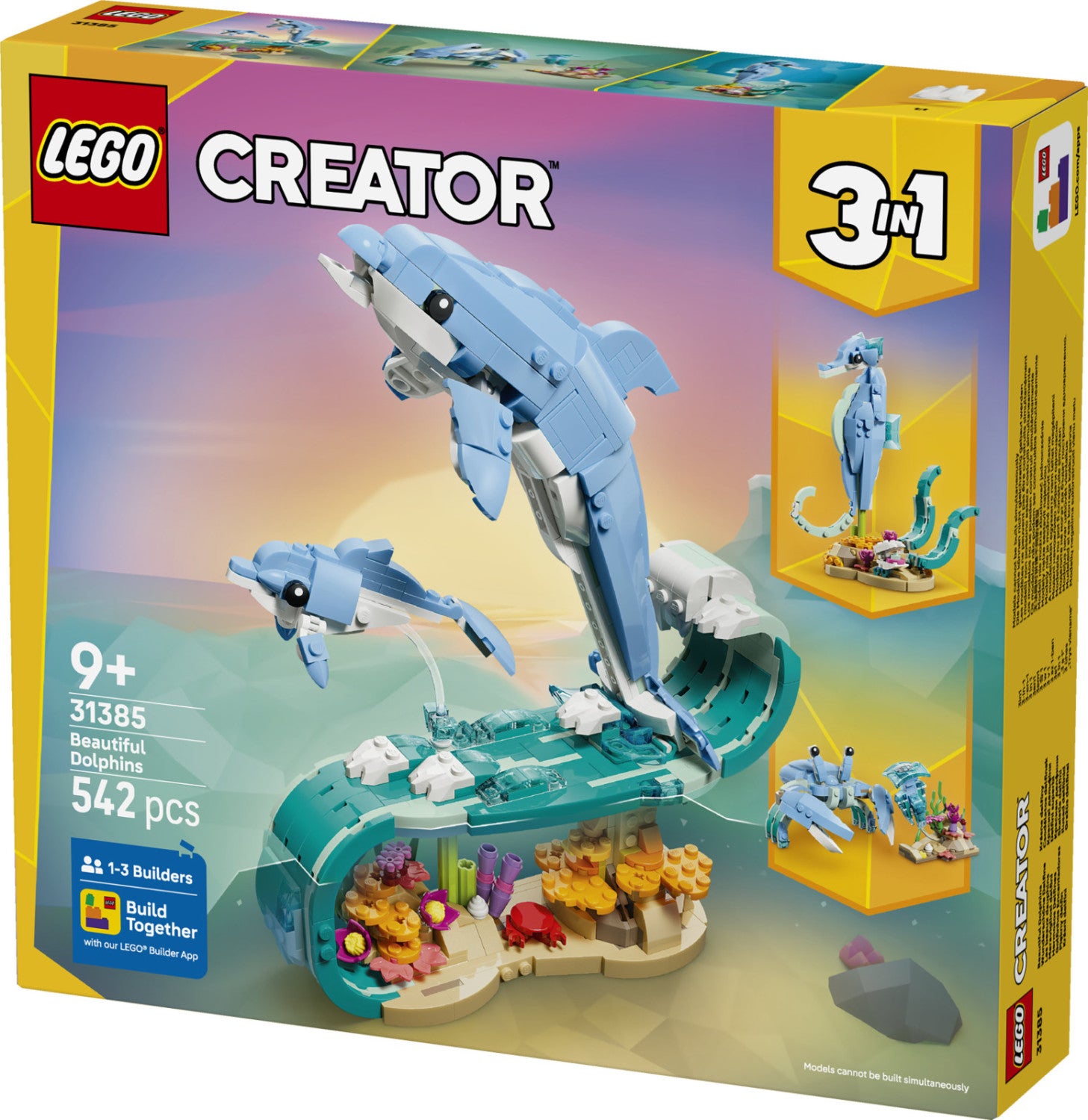 LEGO Creator 3 in 1 Animali Marini Delfini 31385 Set da Costruzione 542 Pezzi 9 Anni