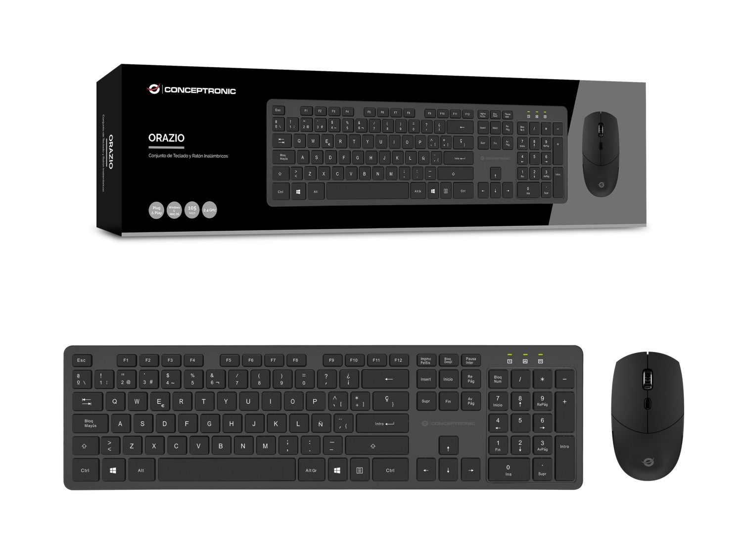 Conceptronic ORAZIO01ES tastiera Mouse incluso Ufficio RF Wireless QWERTY Spagnolo Nero