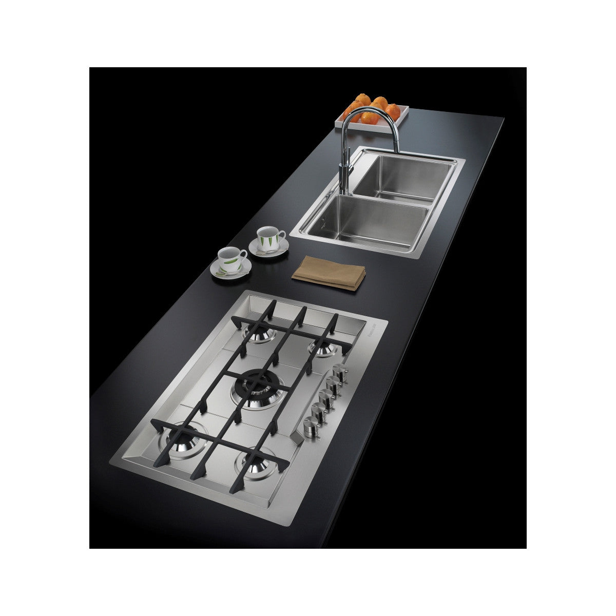 Foster KE 79.5F.FT piano cottura Nero, Acciaio inox Da incasso Gas 5 Fornelli