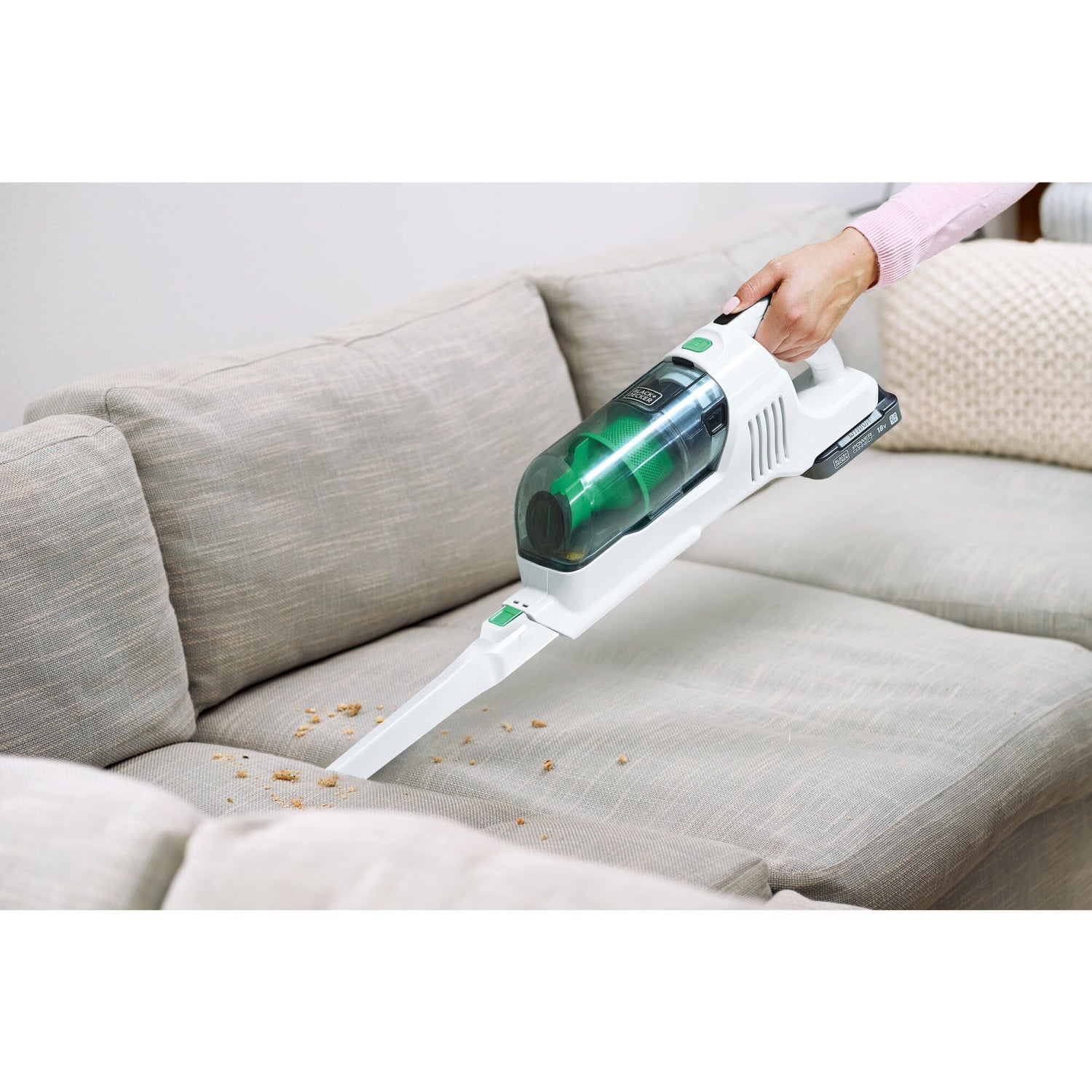 Black Decker REVSV18D1HF-QW scopa elettrica Aspirapolvere a bastone 2 in 1 Batteria Secco Senza sacchetto 0,5 L 36 W Verde, Bianco 2 Ah
