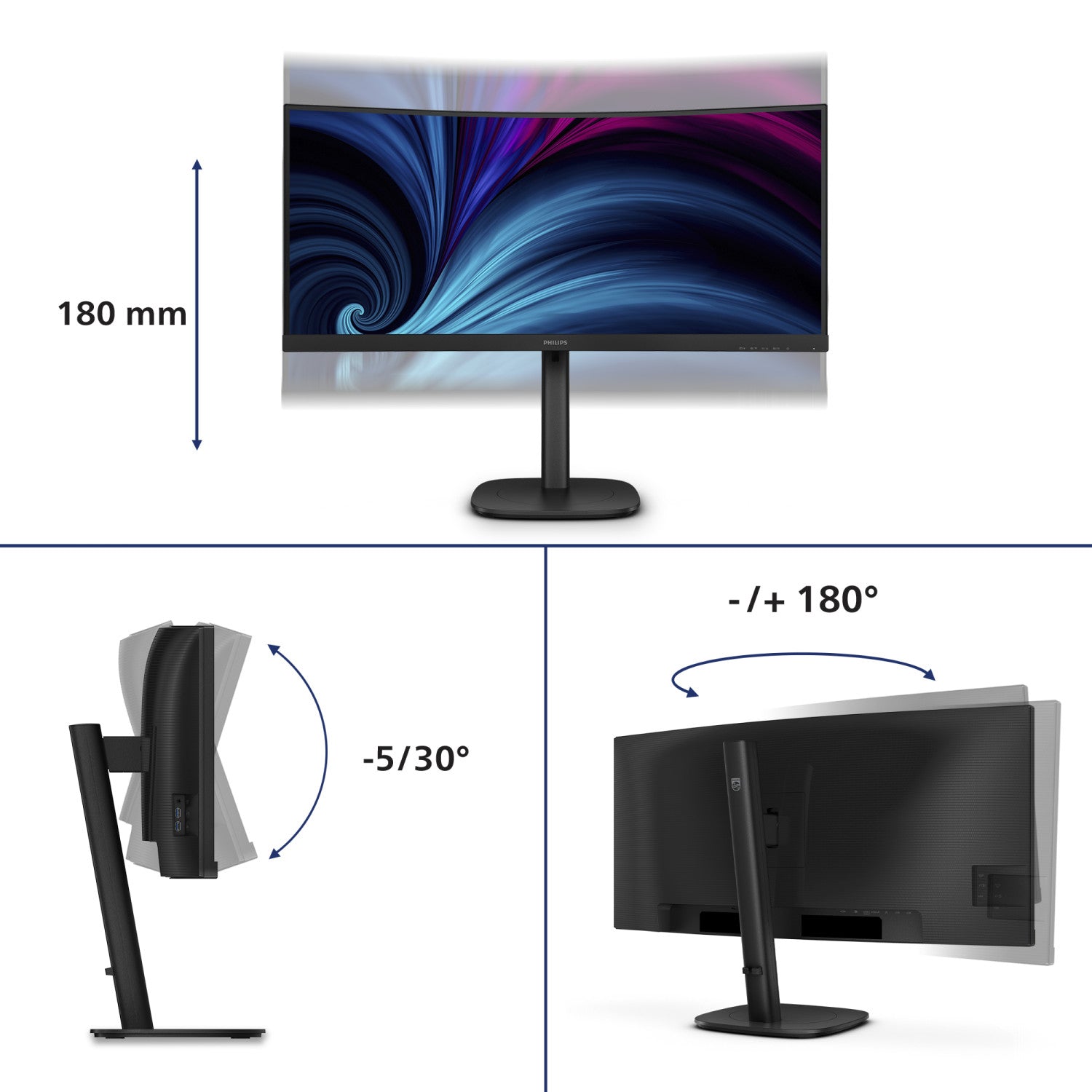 Philips 3000 series 34B2U3600C/00 Monitor PC 86,4 cm (34") 3440 x 1440 Pixel Wide Quad HD LCD Nero
