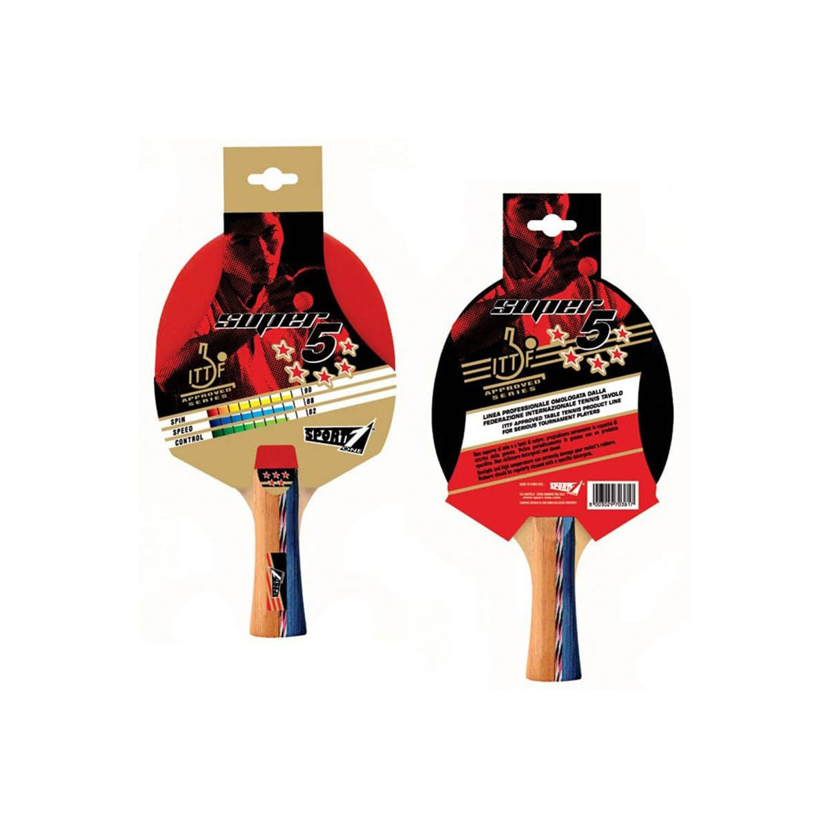 Sport One Racchetta Ping Pong Super 5 Stelle Tennis Tavolo Gomme Omologate ITTF