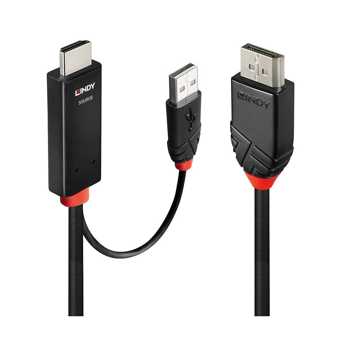 Lindy 41499 cavo e adattatore video 2 m HDMI USB Type-A DisplayPort Nero