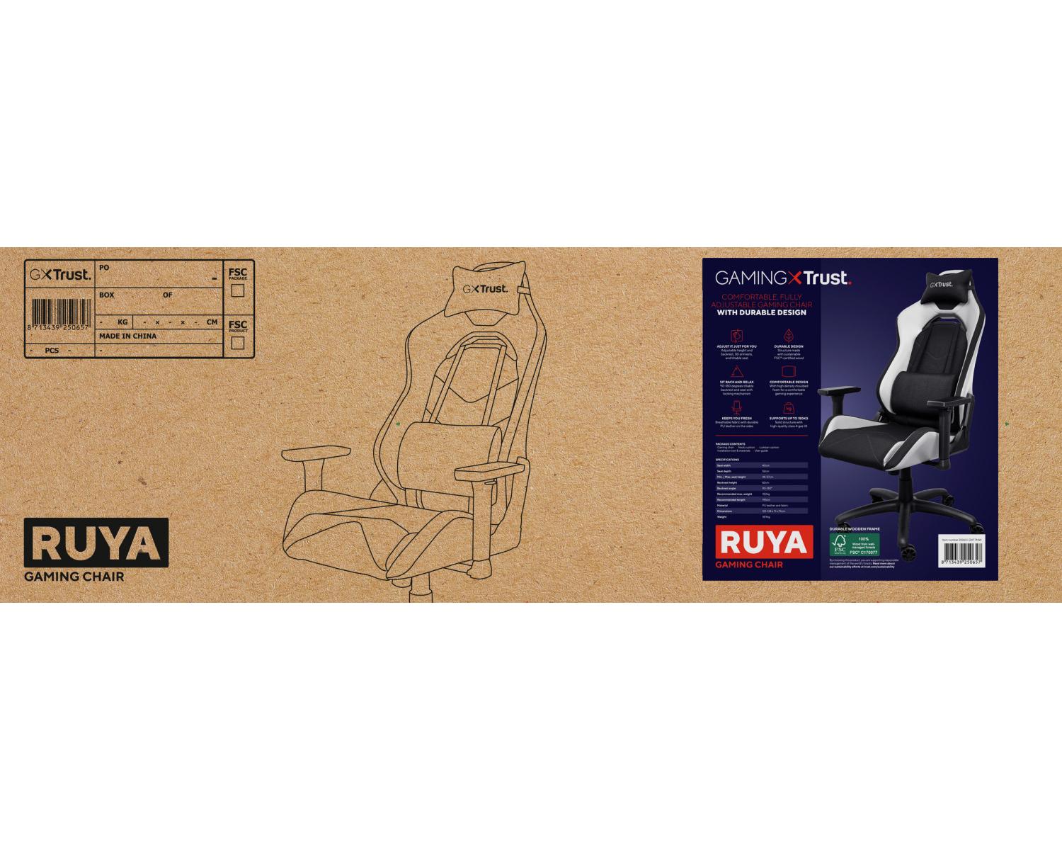 Trust GXT 714 RUYA Sedia per gaming universale Nero, Bianco