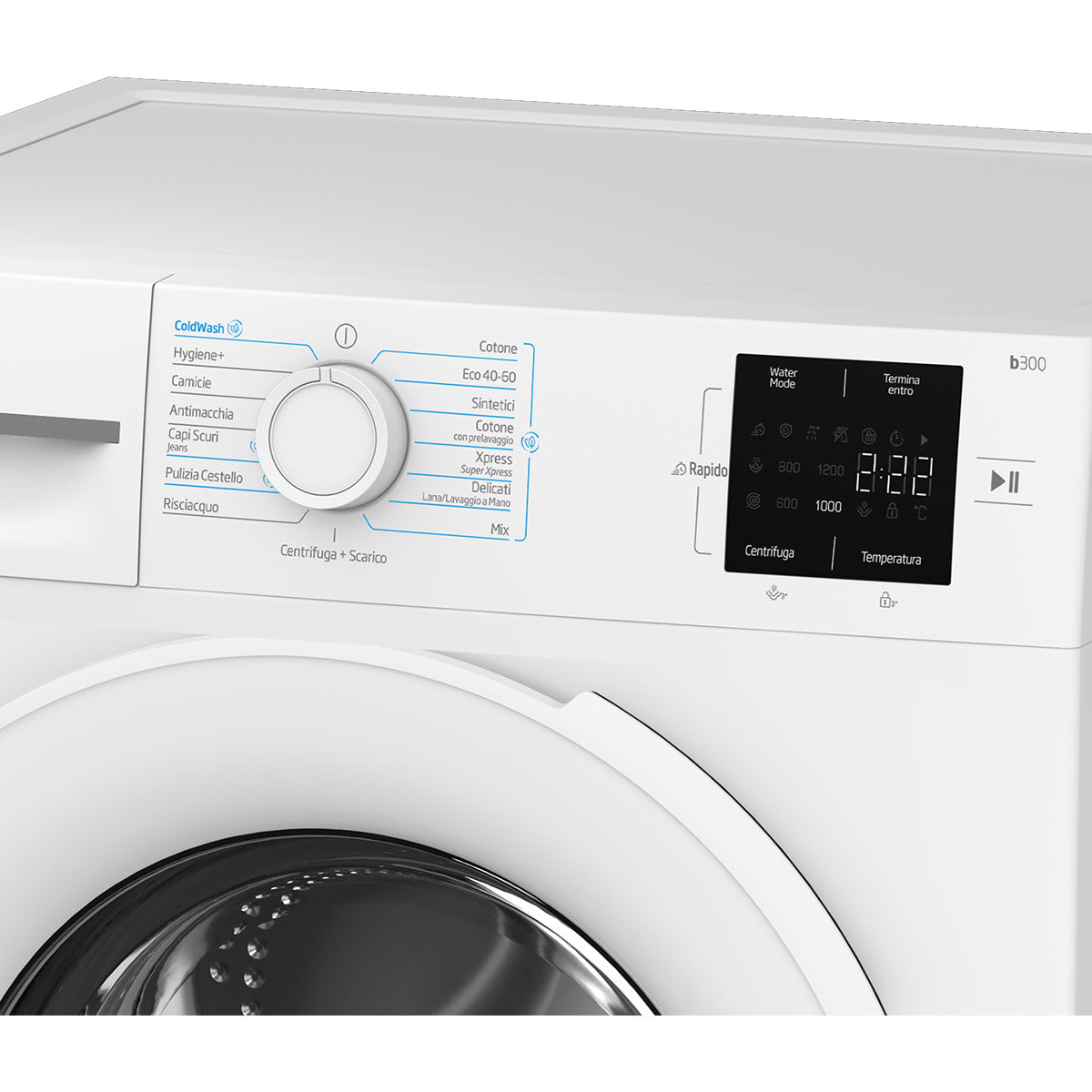 Beko b300 BMWRU3821W: Lavatrice 8kg, Classe A, 1200giri, linea estetica NX, motore inverter, Display Touch, oblò bianco, tecnologia EnergySpin