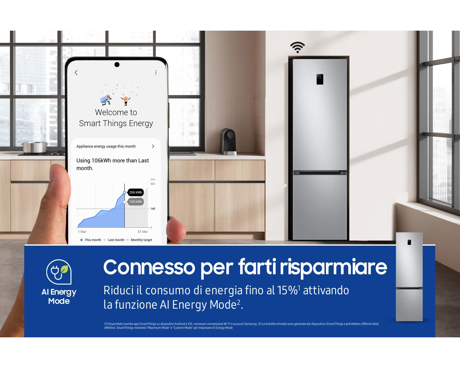 Samsung Frigorifero Combinato EcoFlex AI 2m 390L RB38C674CSA