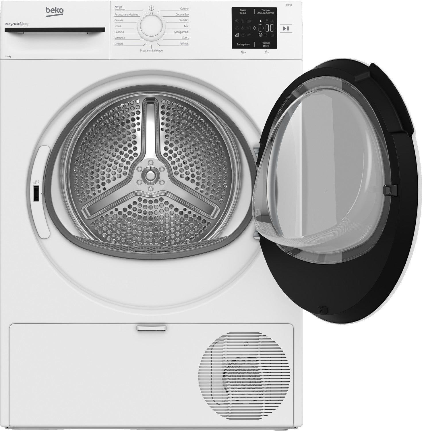 Beko BMT83EW asciugatrice 8kg, Classe D, Linea Estetica NX, motore asincrono, Display digitale, colore Bianco, oblò Bianco