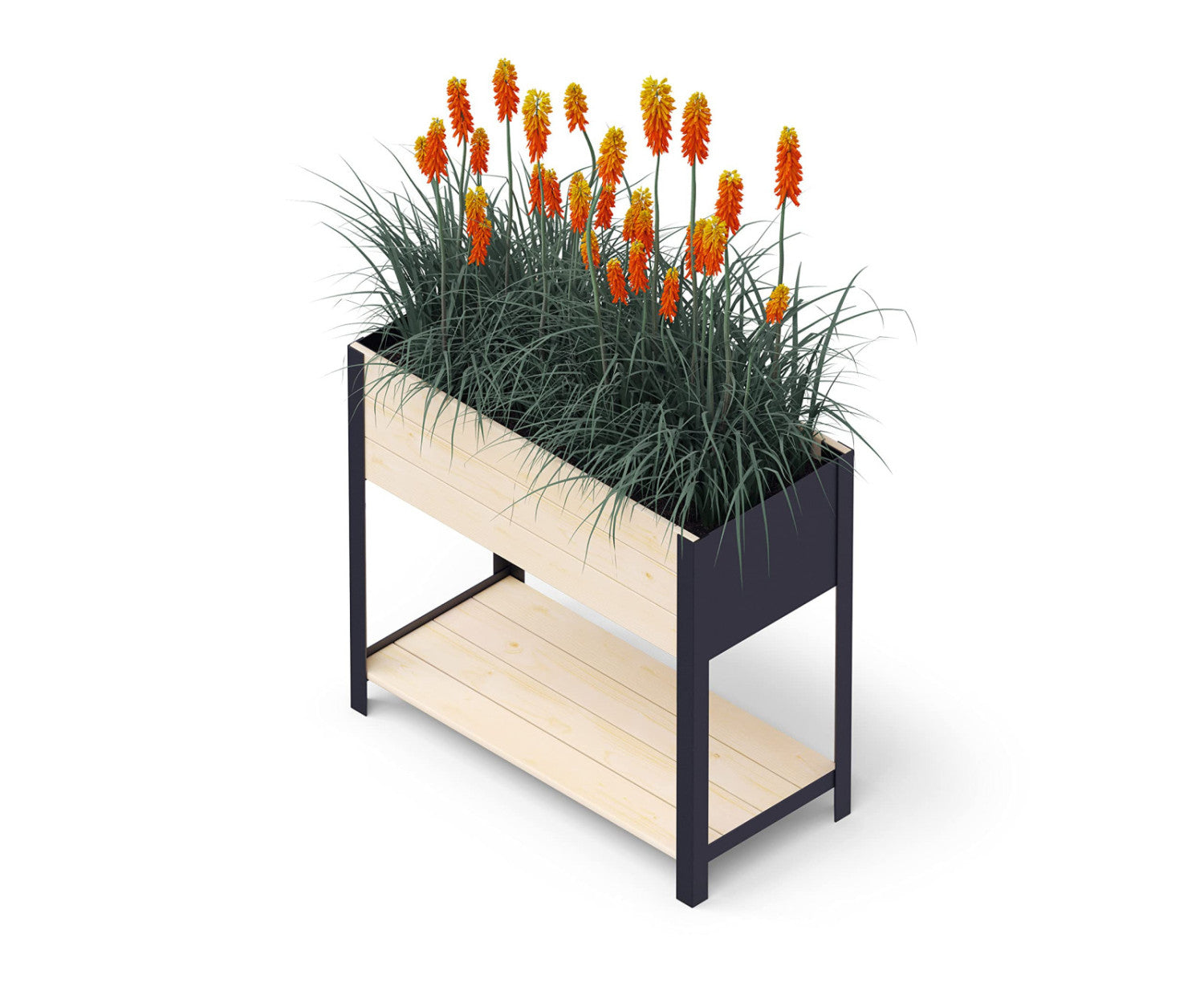 Kronus Fioriera Rialzata Upyard Modern Box High 118x36x72 cm 84L Legno di Pino e Metallo Naturale/Nero