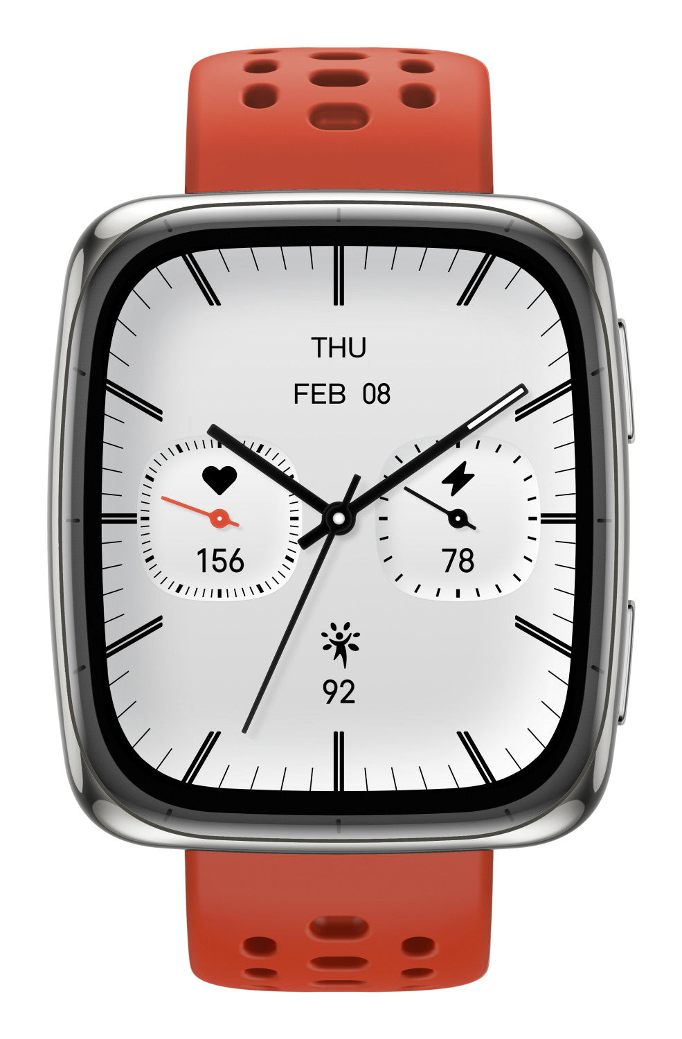 Amazfit Active 2 Square secondo cinturino rosso in silicone Vetro zaffiro con display AMOLED Pagamento contactless 5 sistemi satellitari mappe offline Durata della batteria fino a 10 giorni