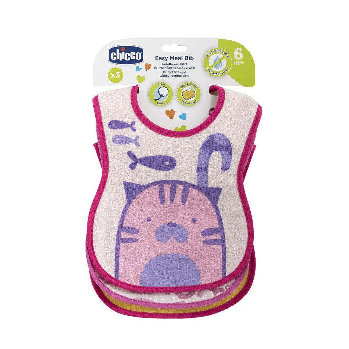 Chicco Set 2 Bavaglini Facili da Usare con Tasca Raccogli-Briciole Rosa 6M 00016301150000