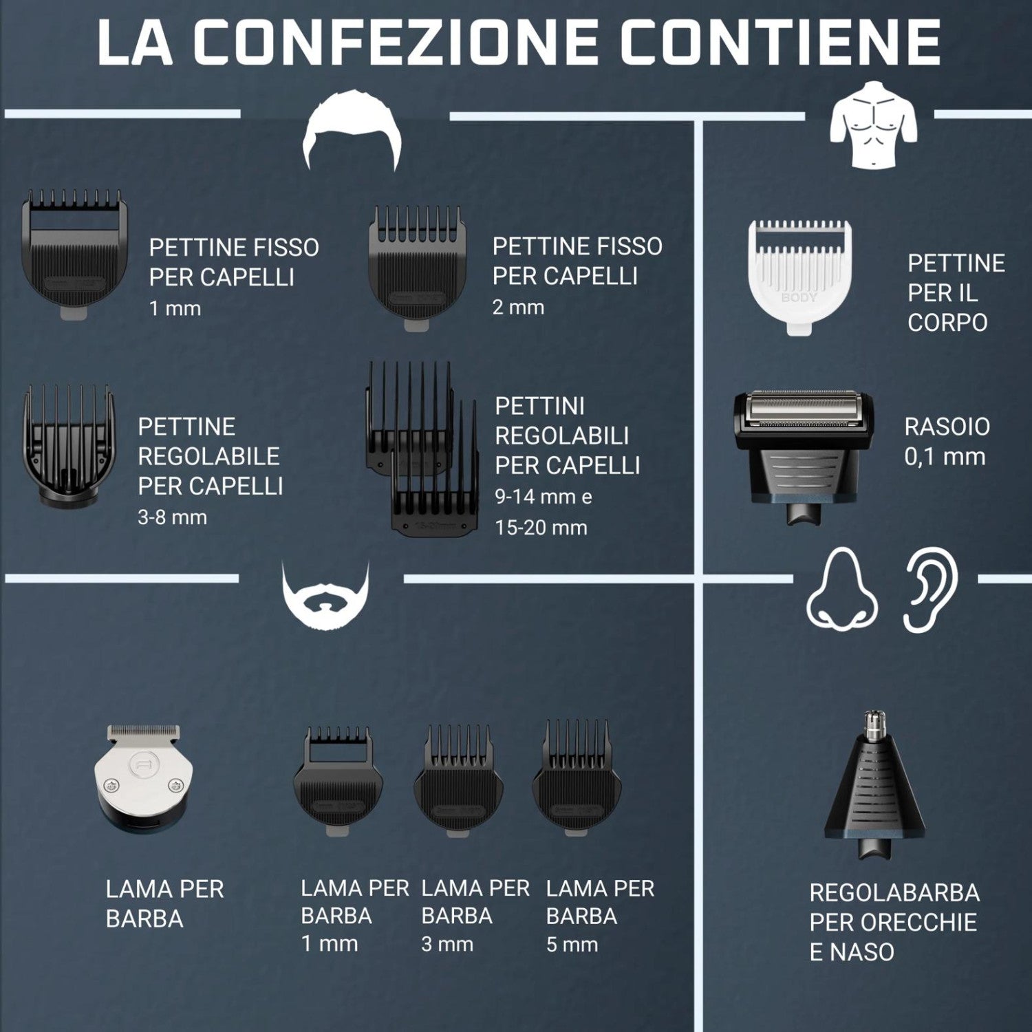 Rowenta X Series 700 Regolabarba Multifunzione 14-in-1 da Uomo, Lame Autoaffilanti in Acciaio Inox ad Alto Tenore di Carbonio, TN9650