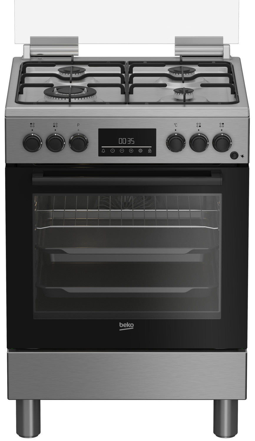 Beko Cucina Forno Elettrico Ventilato con Grill Elettrico e Timer, coperchio in vetro, ventilazione tangenziale, Classe A, Display LED XL, Piedini, Inox