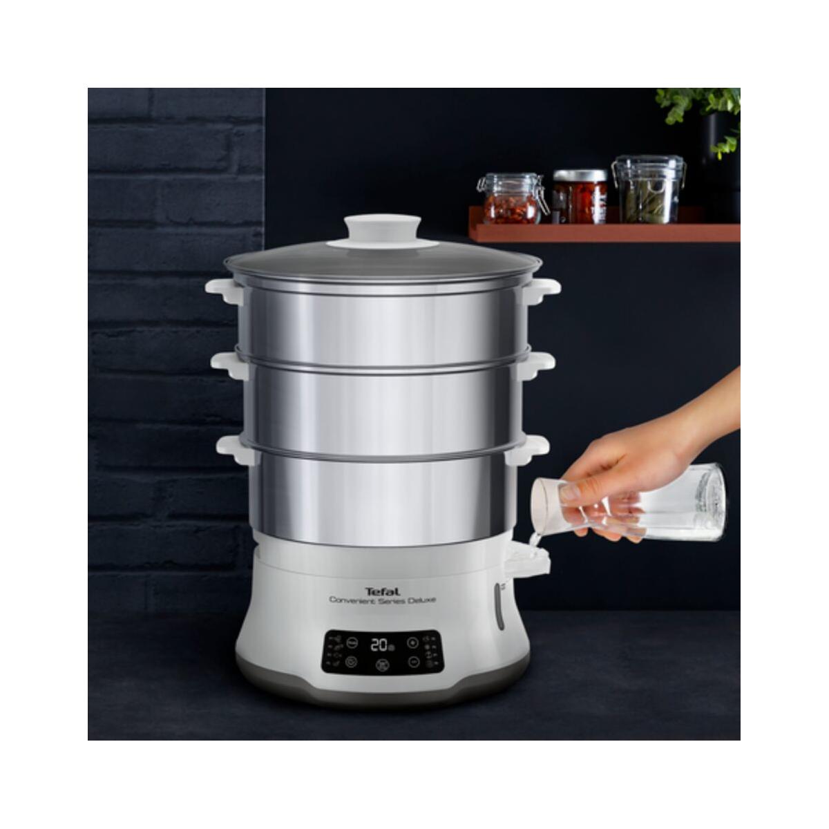 Tefal Convenient Series Deluxe VC502D pentola a vapore 3 cestelli Superficie piana 900 W Acciaio inox Bianco