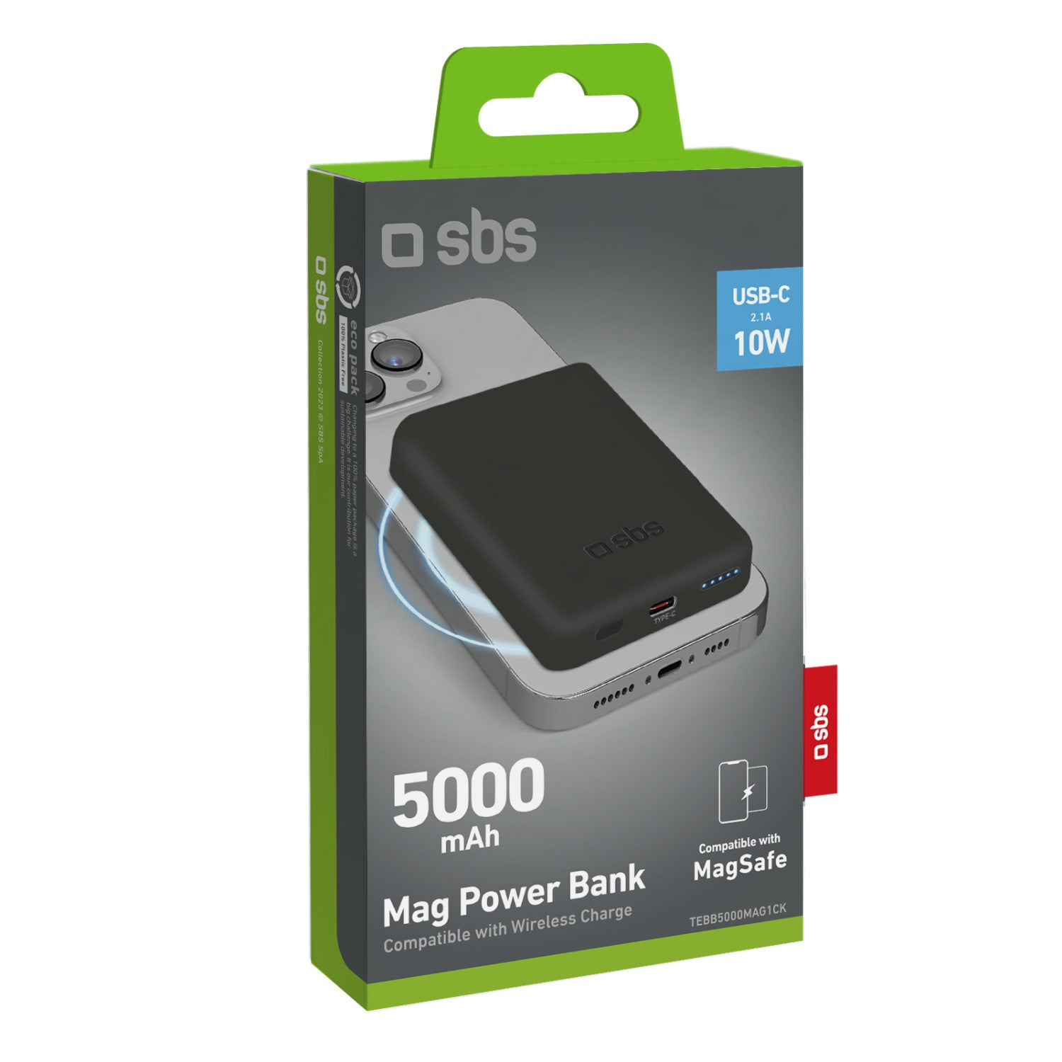 SBS TEBB5000MAG1CK batteria portatile Polimeri di litio 5000 mAh Carica wireless Nero