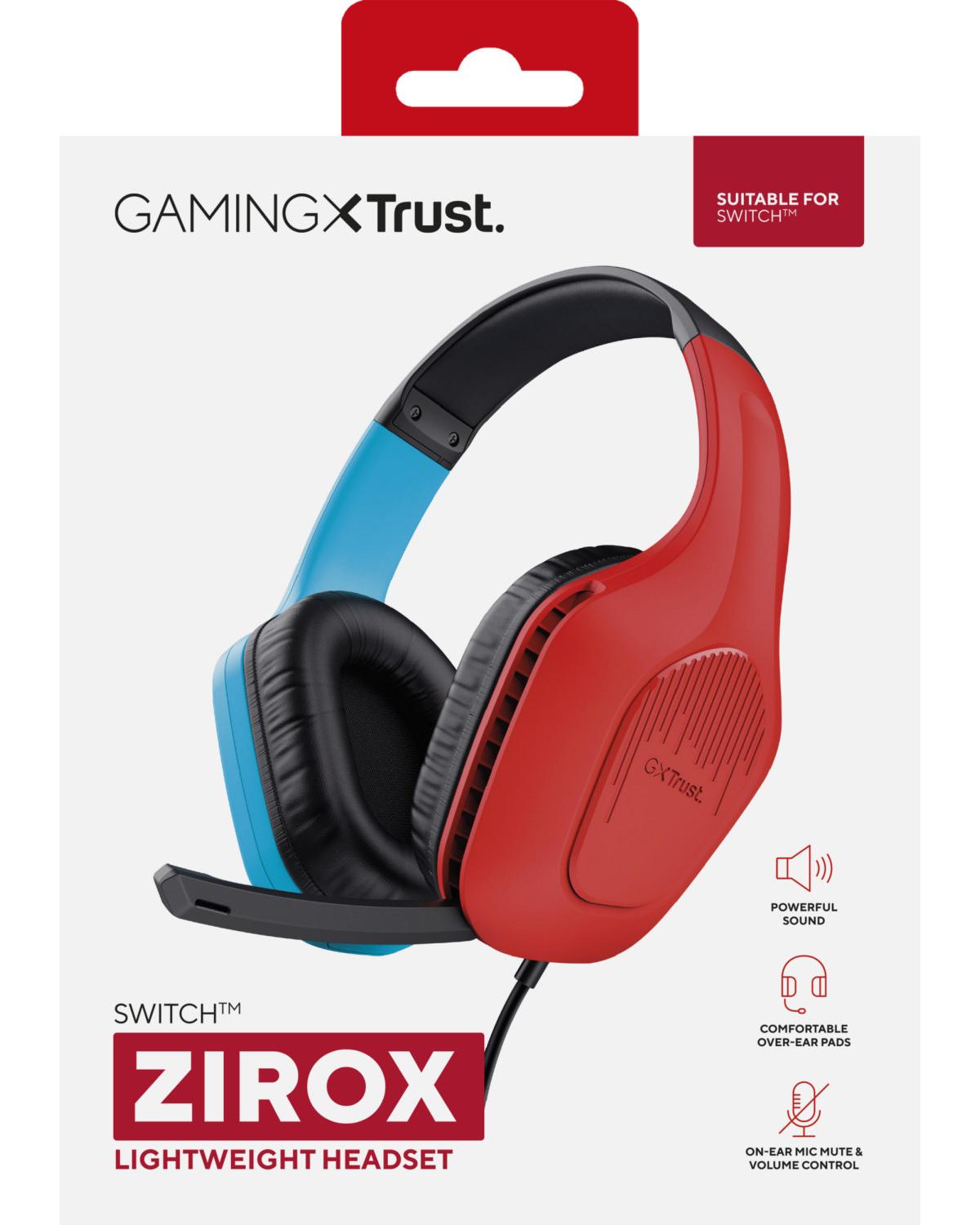 Trust GXT 416S Zirox Cuffie Cablato a Padiglione Gaming Nero Ciano Rosso