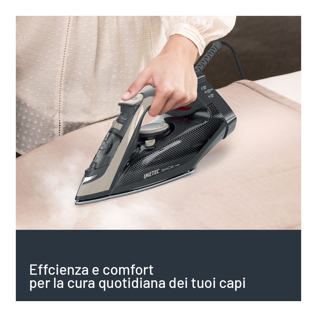 Imetec ZeroCalc Power - Ferro da Stiro da 2600W con Colpo di Vapore 220g,Piastra in Acciaio Satinato, Sistema Anticalcare, Leggero