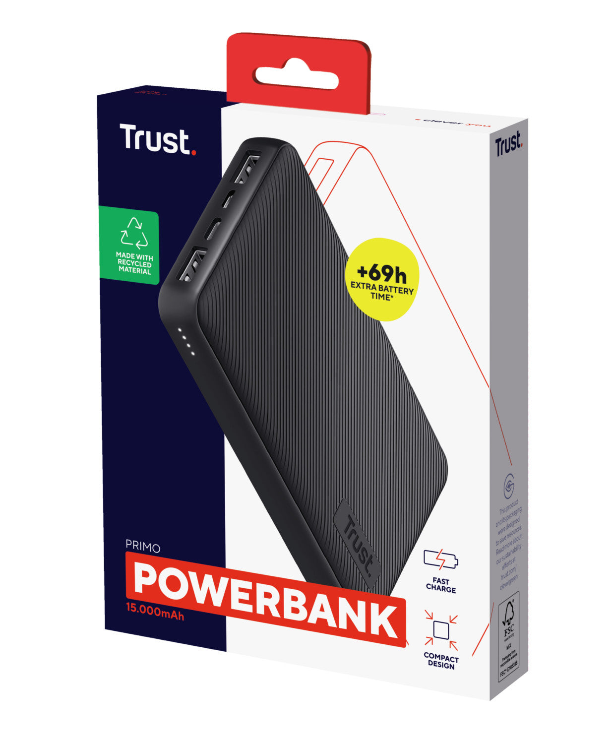 Trust 24677 Power Bank Primo Ultra Thin Batteria Portatile 15000 mAh Nero
