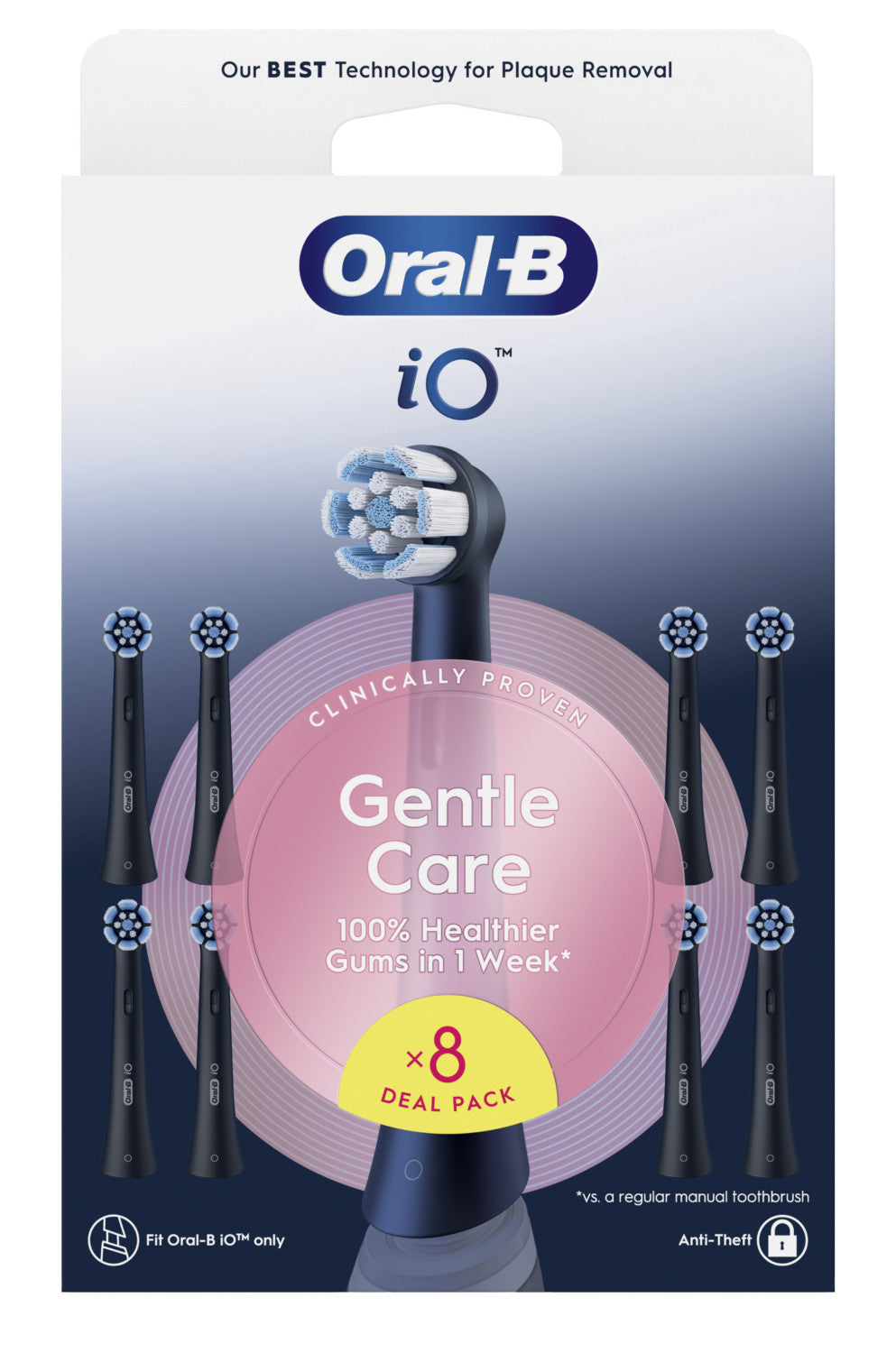 Oral-B iO Series Gentle Care Black, Original Replacement Round Brush Heads, Suitable for Sensitive Gums, 8