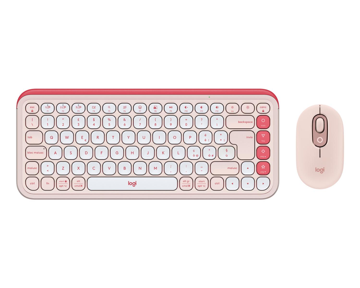 Logitech POP Icon Combo tastiera Mouse incluso Universale Bluetooth QWERTY Italiano Rosa, Bianco