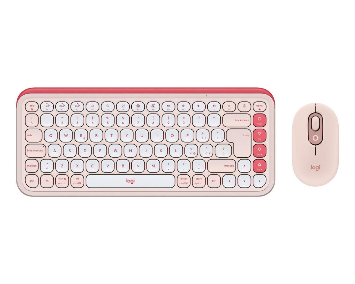 Logitech POP Icon Combo tastiera Mouse incluso Universale Bluetooth QWERTY Italiano Rosa, Bianco
