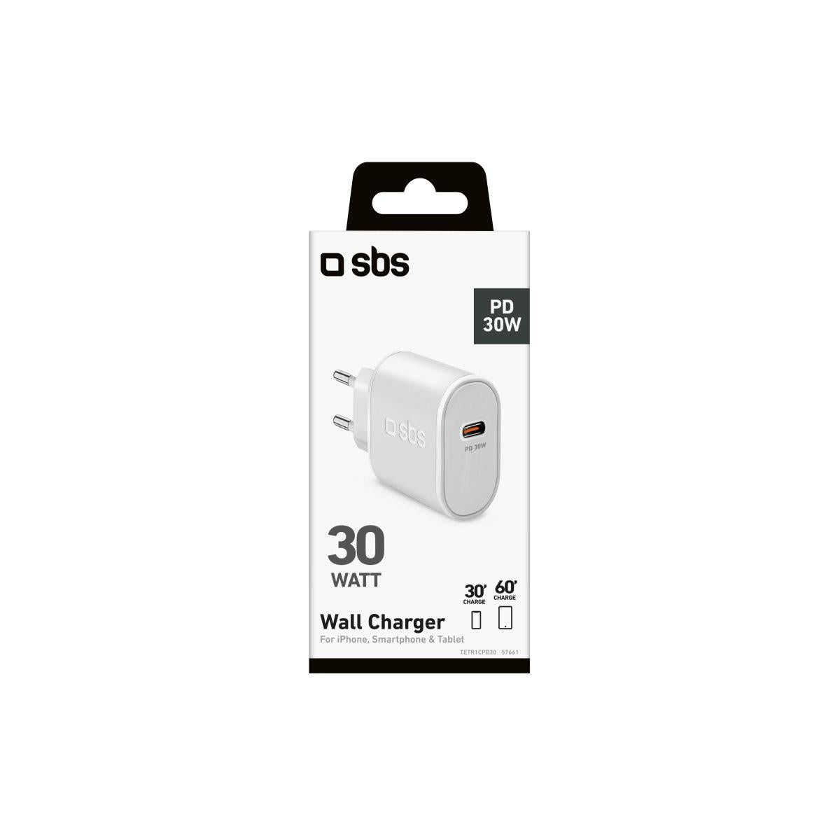 SBS TETR1CPD30 Caricabatterie per dispositivi mobili Universale Bianco AC