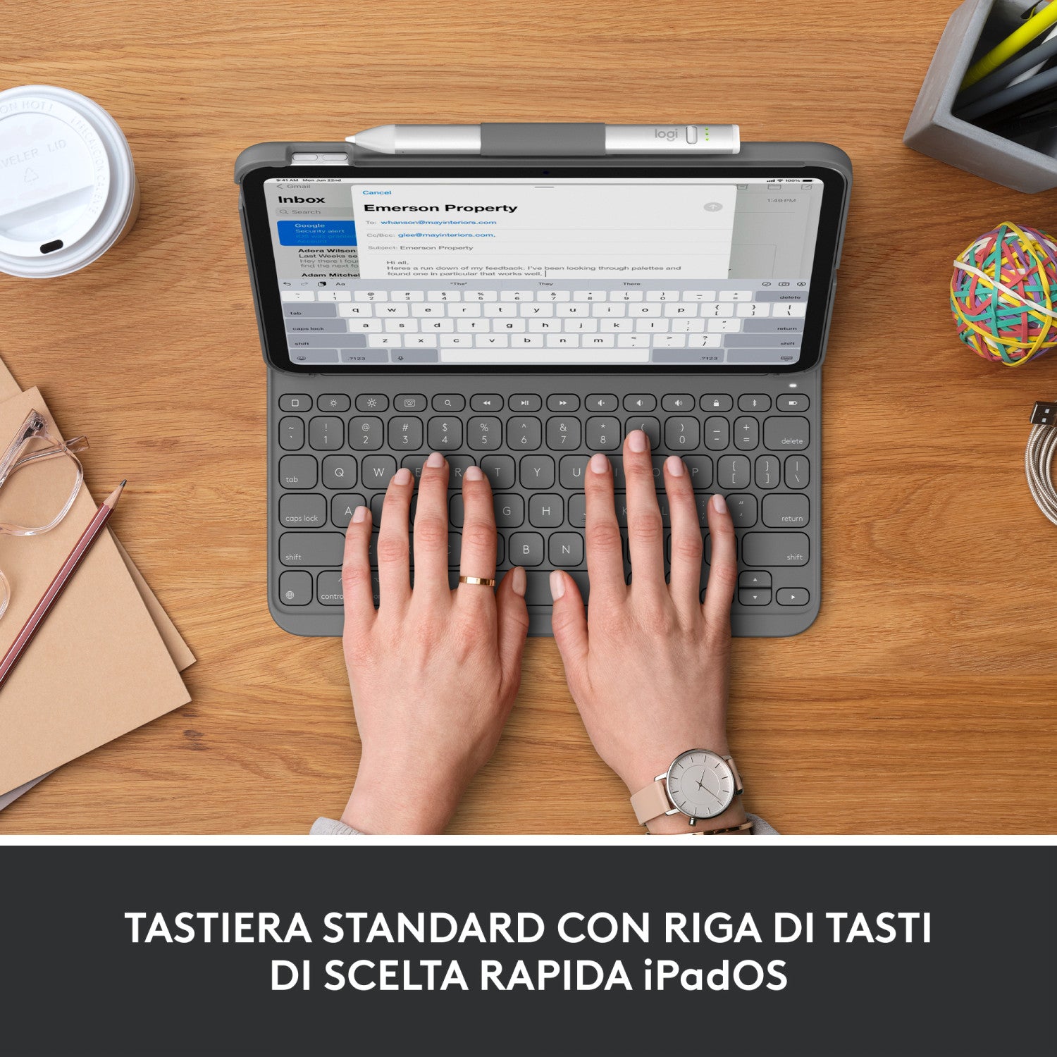 Logitech Slim Folio Custodia con Tastiera Bluetooth QWERTY Italiano per Apple Ipad 10 Grigio