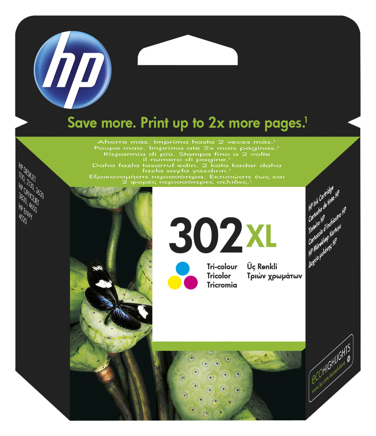 HP 302XL F6U67AE BA3 High Yield Tri Color Original Ink Cartridge Cartuccia d'Inchiostro 1 pz Resa Elevata XL Ciano Magenta Giallo