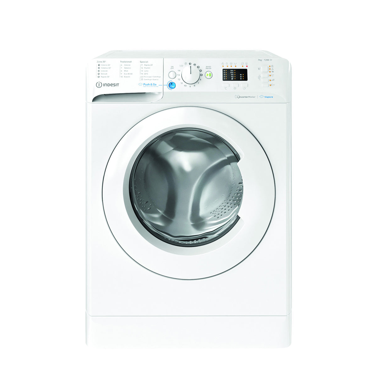 Indesit BWSA 7126X WV IT, 7kg, classe A, Bianco, Inverter, 1200 giri, Display LED, vapore, porta bianca Made in Italy